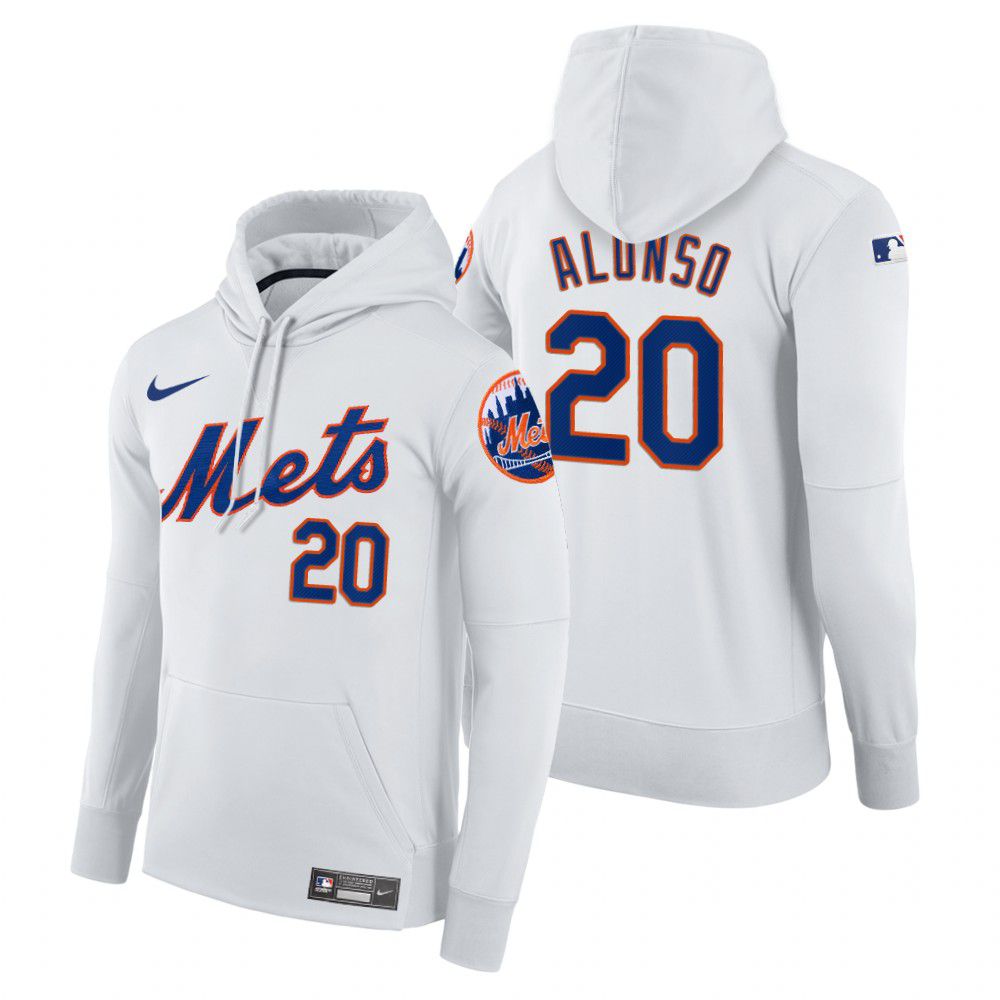 Men New York Mets #20 Alonso white home hoodie 2021 MLB Nike Jerseys